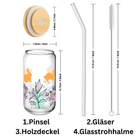 Alphynix Oster-Glas 500ml mit Bambusdeckel & Glasstrohhalm – Kaninchen- & Osterei-Muster Bild 2