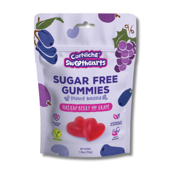 CORNICHE SWEETHEARTS Zuckerfreie Gummibonbons – Haskapbeere & Traube 50 g