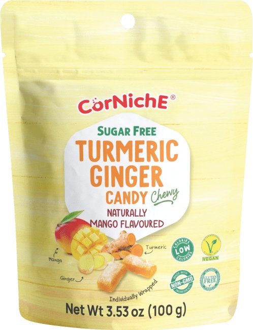 CORNICHE Zuckerfreie Kaubonbons mit Kurkuma und Ingwer Mangogeschmack 100g