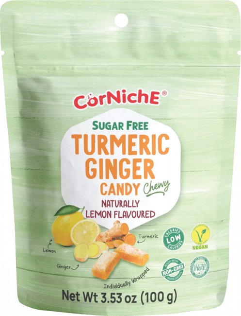 CORNICHE Zuckerfreie Kaubonbons mit Kurkuma und Ingwer Zitronengeschmack 100g