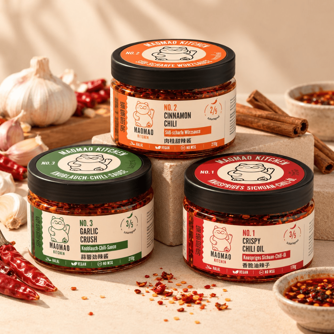 MAOMAO Kitchen – NO.1 Crispy Chili Oil, NO.2 Cinnamon Chili und NO.3 Garlic Crush