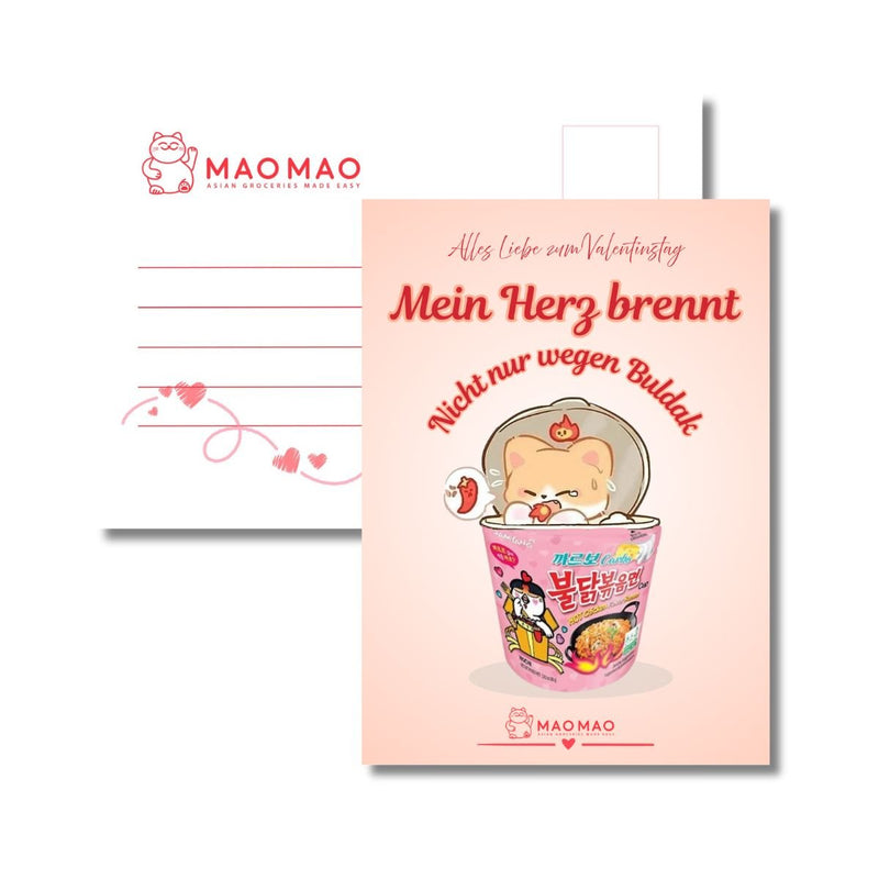 Postkarte „Mein Herz brennt - Nicht nur wegen Buldak“ (DIN A6)