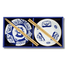 TOKYO DESIGN STUDIO Kawaii Cat Tayo Bowl Geschenkset 2 Stück mit Essstäbchen – 14,9x6,7 cm / 500 ml – Blau/Weiß Bild 4