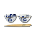 TOKYO DESIGN STUDIO Kawaii Cat Tayo Bowl Geschenkset 2 Stück mit Essstäbchen – 14,9x6,7 cm / 500 ml – Blau/Weiß Bild 3