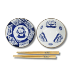 TOKYO DESIGN STUDIO Kawaii Cat Tayo Bowl Geschenkset 2 Stück mit Essstäbchen – 14,9x6,7 cm / 500 ml – Blau/Weiß Bild 2