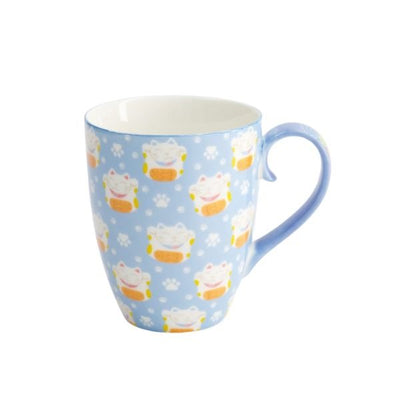 TOKYO DESIGN STUDIO Kawaii Glückskatze Tasse mit Geschenkschachtel – Blaue Katze (8,5x10,2 cm, 340 ml)