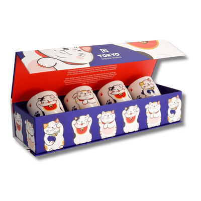 TOKYO DESIGN STUDIO Kawaii Lucky Cat Cup Geschenkset 4 Stück – 7x8 cm / 170 ml