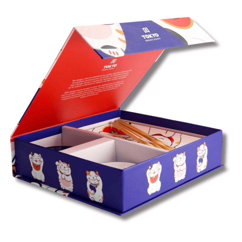 TOKYO DESIGN STUDIO Kawaii Lucky Cat Sushi Geschenkset 6-teilig – Blau/Weiß