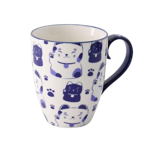 TOKYO DESIGN STUDIO Kawaii Maneko Mug  Tasse mit Geschenkschachtel – Blaue Katze (8,5x10,2 cm, 340 ml)