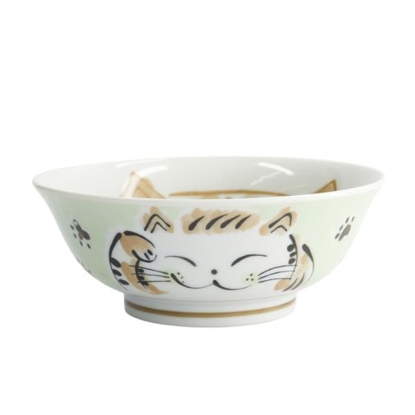 TOKYO DESIGN STUDIO Kawaii Ramen Schüssel Fuku Katze Neko Grün (20,7 x 8 cm)