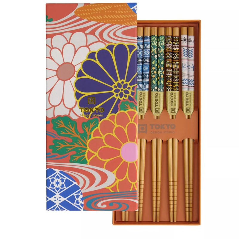 TOKYO DESIGN STUDIO Stäbchen Geschenkset 5 Paar Orange Blumen