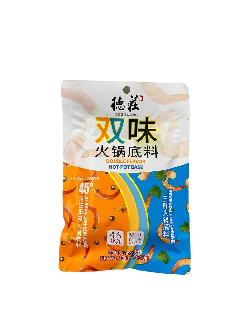 DE ZHUANG Hot Pot Base mit zwei Geschmacksrichtungen (Meeresfrüchte & scharf) 300g