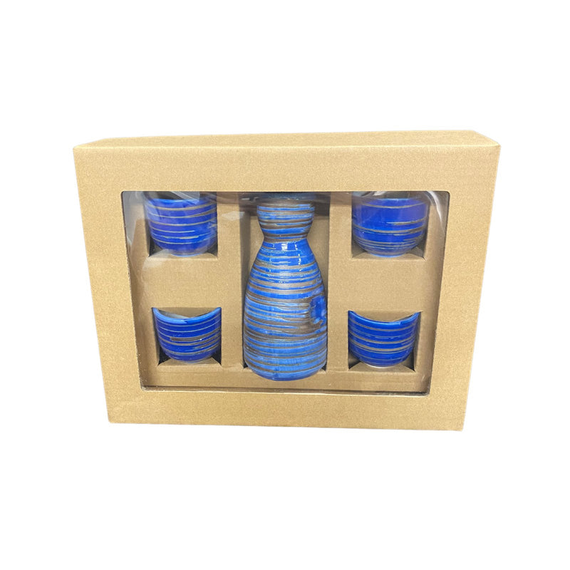 Blau Japanisches Sake Set (1 Topf + 4 Tassen)